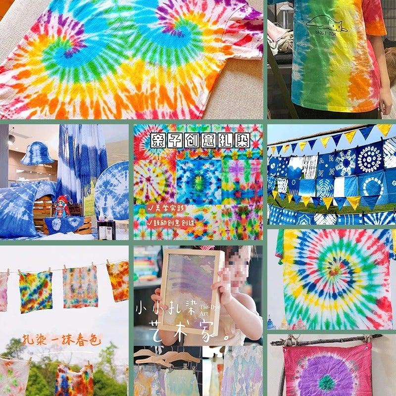 طقم أدوات مواد صبغ قماش بتقنية التاي داي DIY خاص بدون غليان لصبغ الملابس وشالات مربعة وحقائب قماش للأطفال الصغار - Image 4